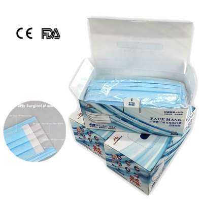 Manufacturer CE FDA Certificate FFP2 Disposable Earloop Masks 3ply Nonwoven Non Woven 3-Ply 3 ply Face Mask Disposable