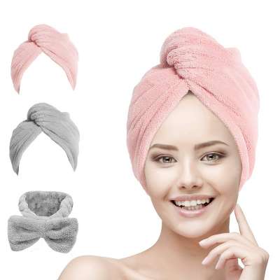 Custom microfiber quick dry hair band dryer turban wrap towel for hair salon towel cap