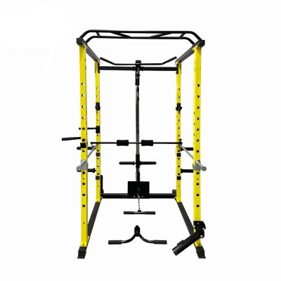 Multi Function Yellow Heavy Duty Core Squat Double Pulley Power Rack With Weight Stack And Multi Grip Pull Up Bar J Hooks